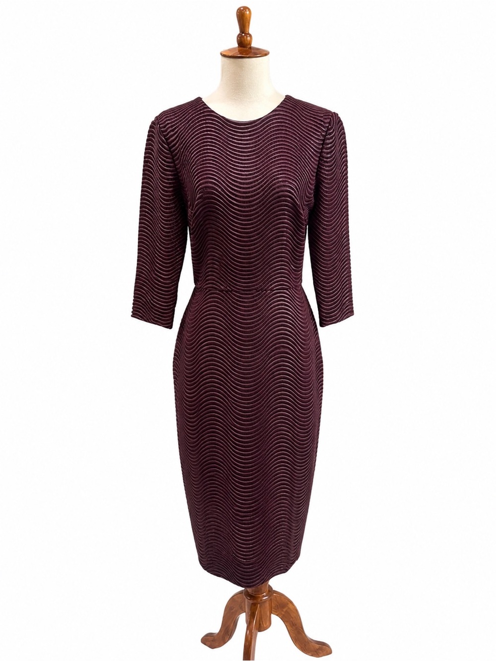 Monique Lhuillier Striped Midi Length Dress burgundy Silk 10 sheer